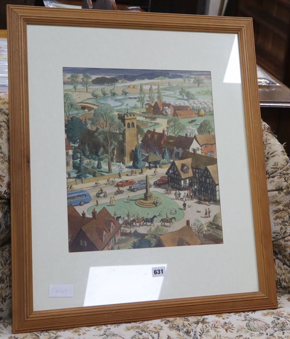 § Ronald Lampitt (1906-1988), watercolour, Village scene, signed, 42 x 35.5cm